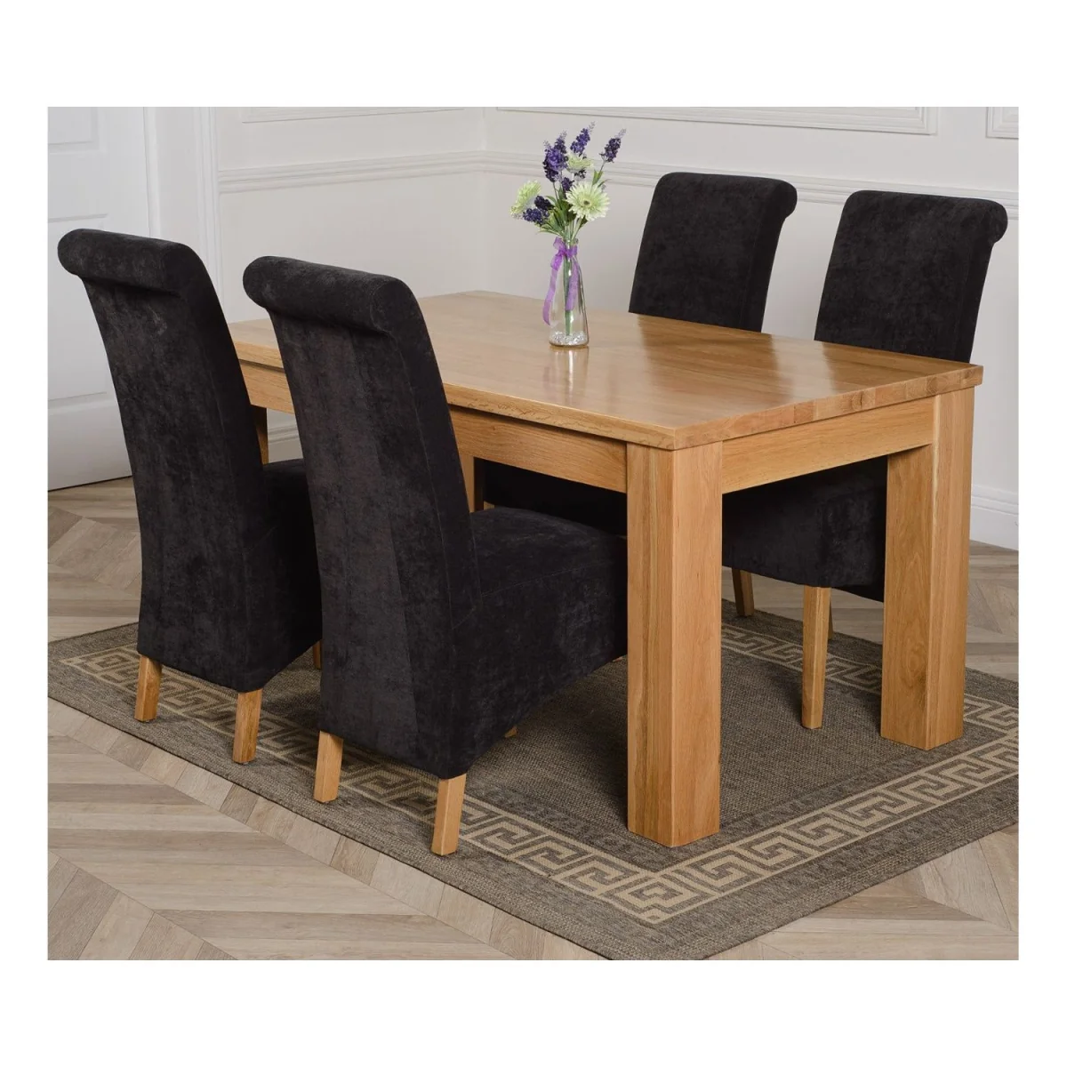 Dakot 152 x 87cm Medium Oak Dining Table and 4 Montana Fabric Chairs - Black – image 18