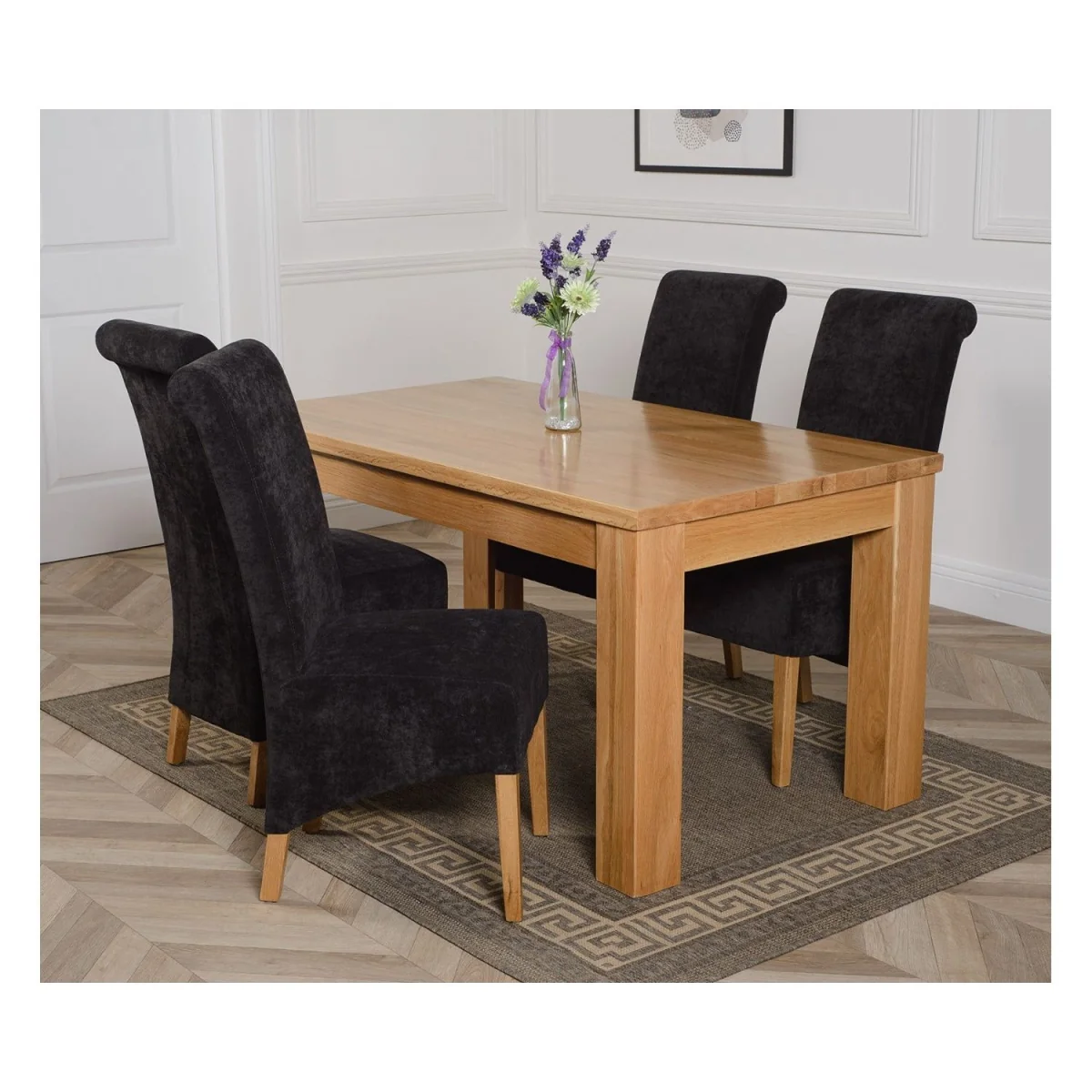 Dakot 152 x 87cm Medium Oak Dining Table and 4 Montana Fabric Chairs - Black – image 20
