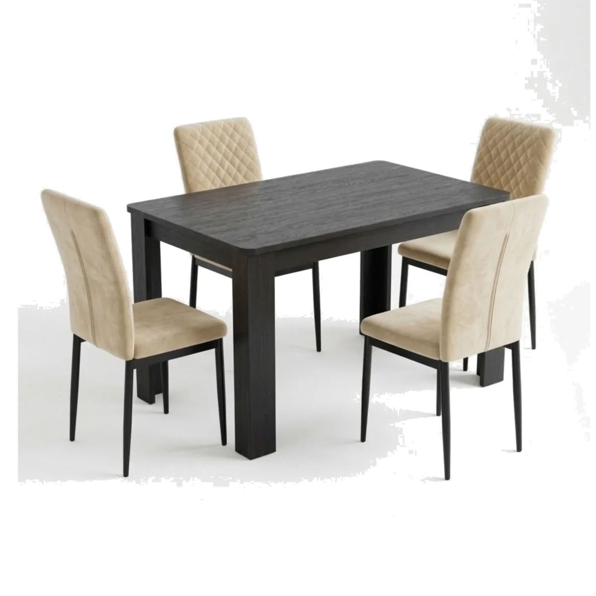 Diamond Stitch 4 Seater Dining Set with Arrow Charcoal Table and 4 Cream High Back Velvet Chairs - Cream – image 1