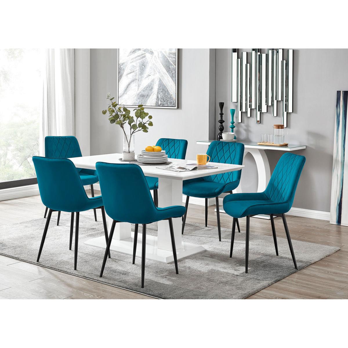Imperia 6 White Dining Table and 6 Pesaro Black Leg Chairs - Blue – image 18