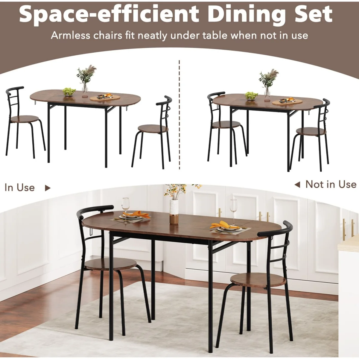 Expandable 3Pcs Dining Table Set - Brown – image 5