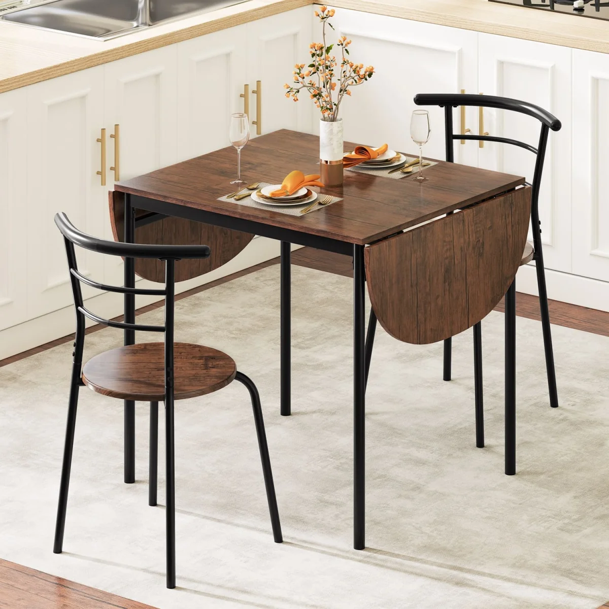Expandable 3Pcs Dining Table Set - Brown – image 6