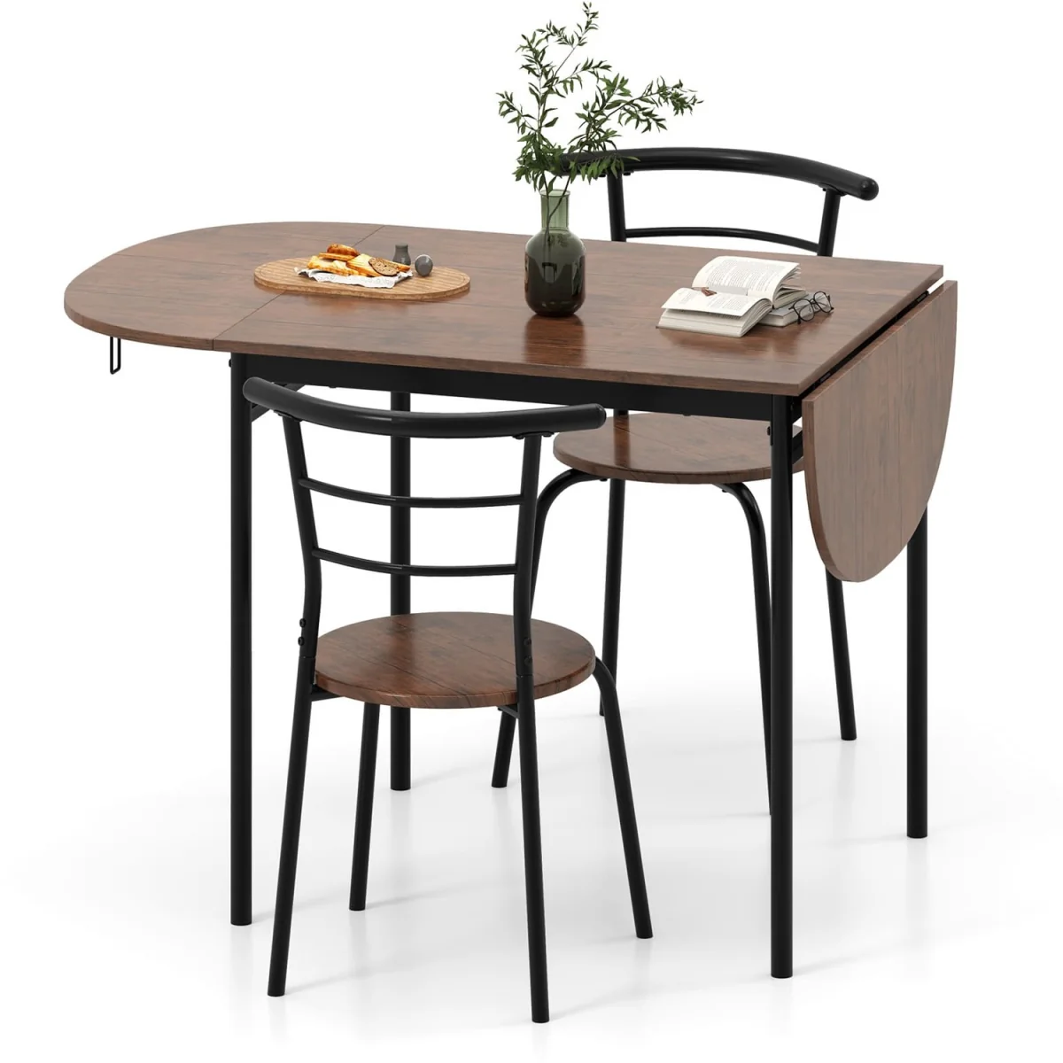Expandable 3Pcs Dining Table Set - Brown – image 7