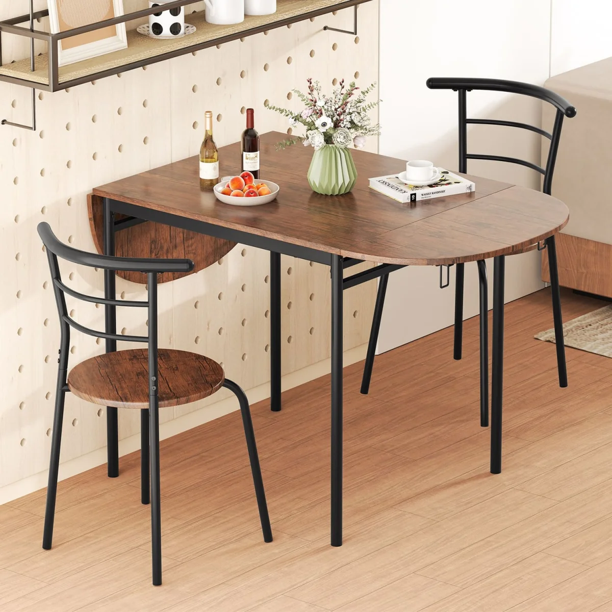 Expandable 3Pcs Dining Table Set - Brown – image 8