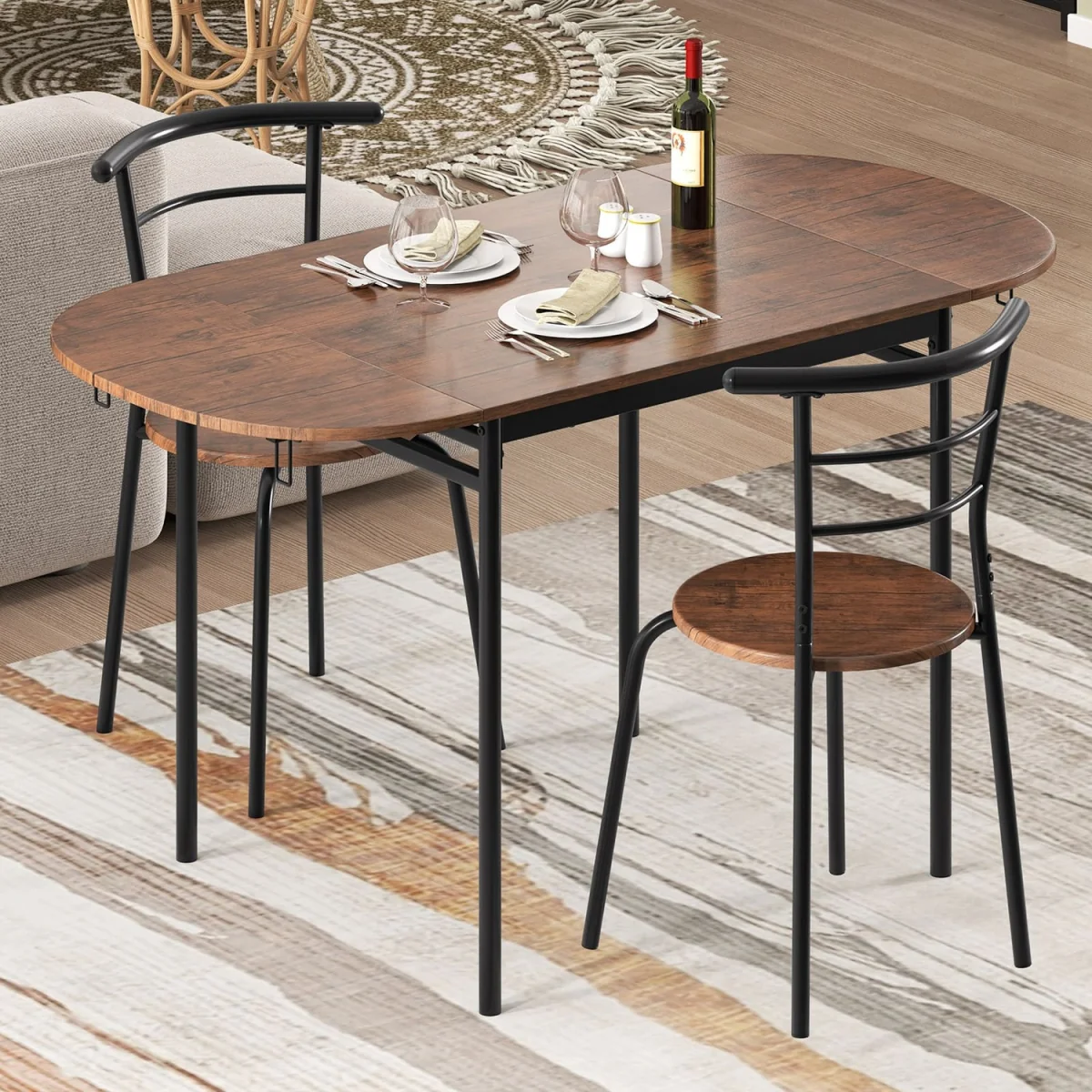 Expandable 3Pcs Dining Table Set - Brown – image 9