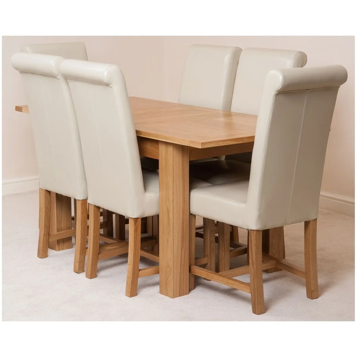 Hampton 120-160cm Oak Extending Dining Table + 6 Washington Leather Chairs - Red – image 16