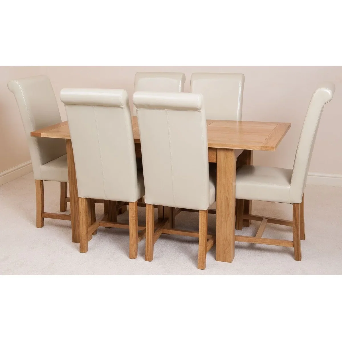 Hampton 120-160cm Oak Extending Dining Table + 6 Washington Leather Chairs - Red – image 17