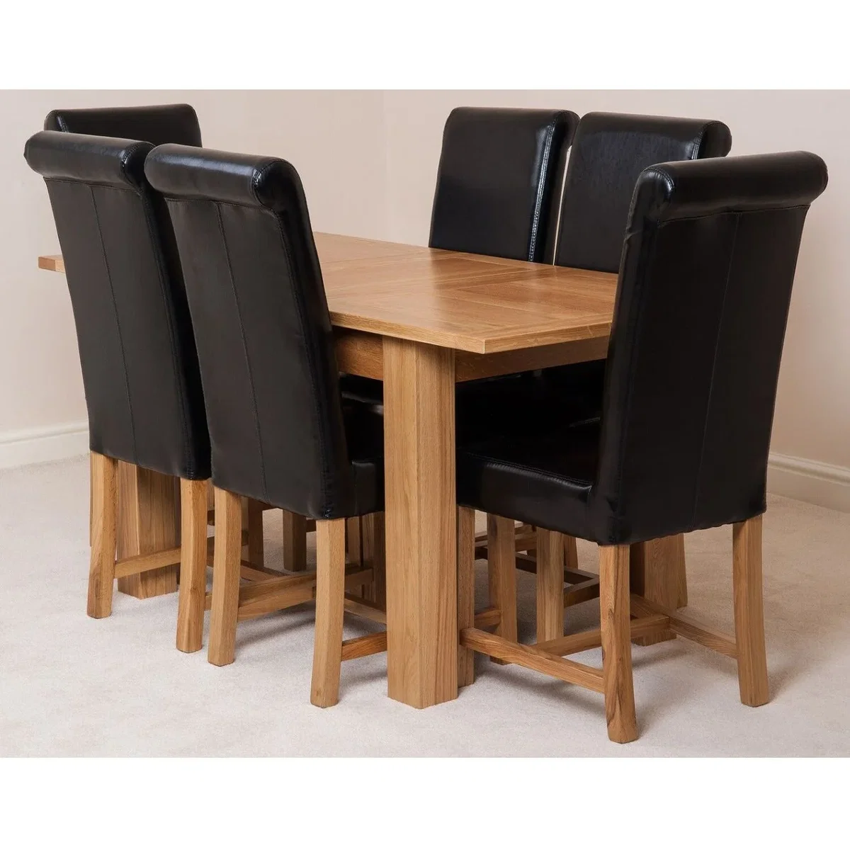 Hampton 120-160cm Oak Extending Dining Table + 6 Washington Leather Chairs - Red – image 28