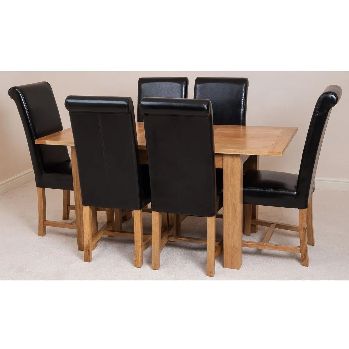 Hampton 120-160cm Oak Extending Dining Table + 6 Washington Leather Chairs - Red – image 29