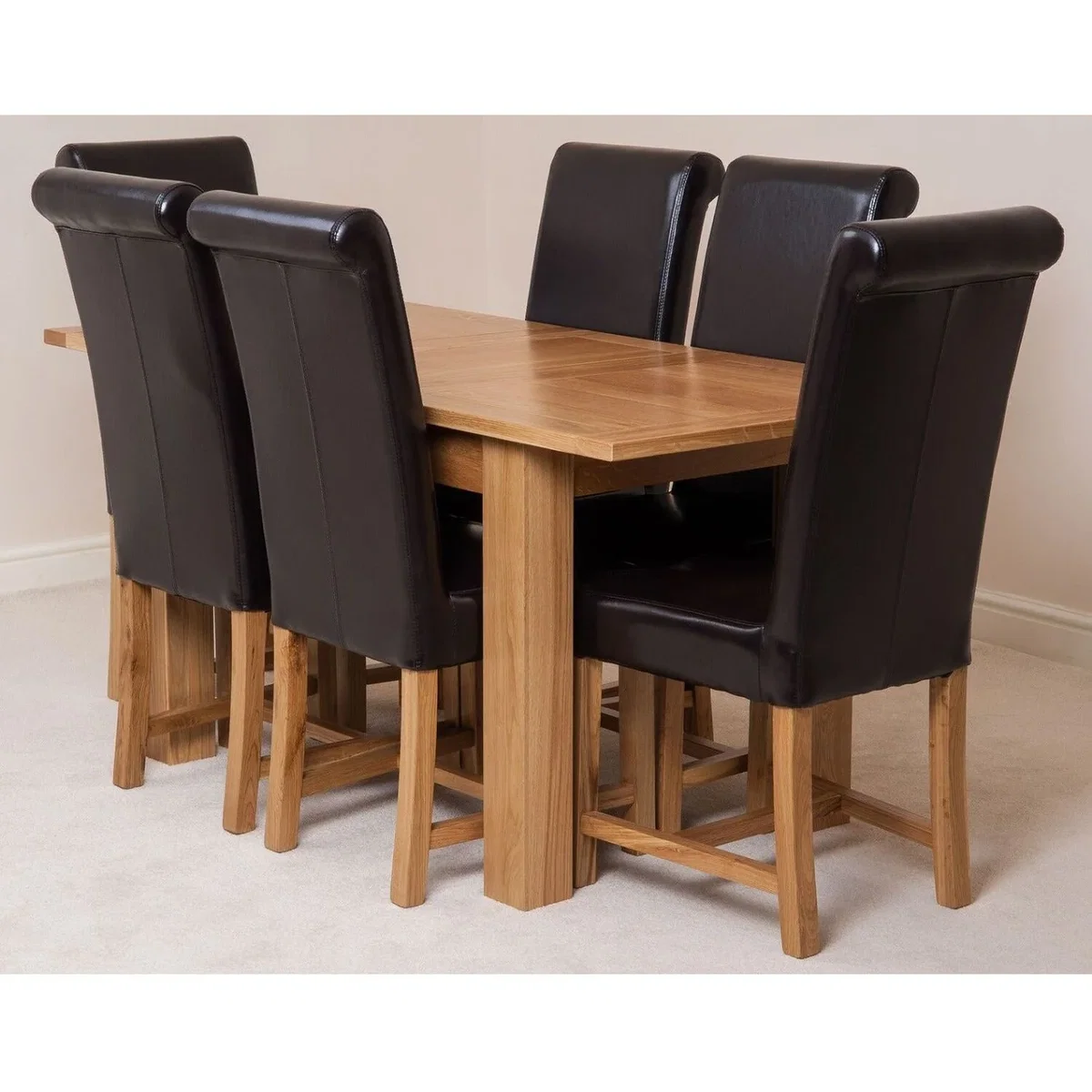 Hampton 120-160cm Oak Extending Dining Table + 6 Washington Leather Chairs - Red – image 34