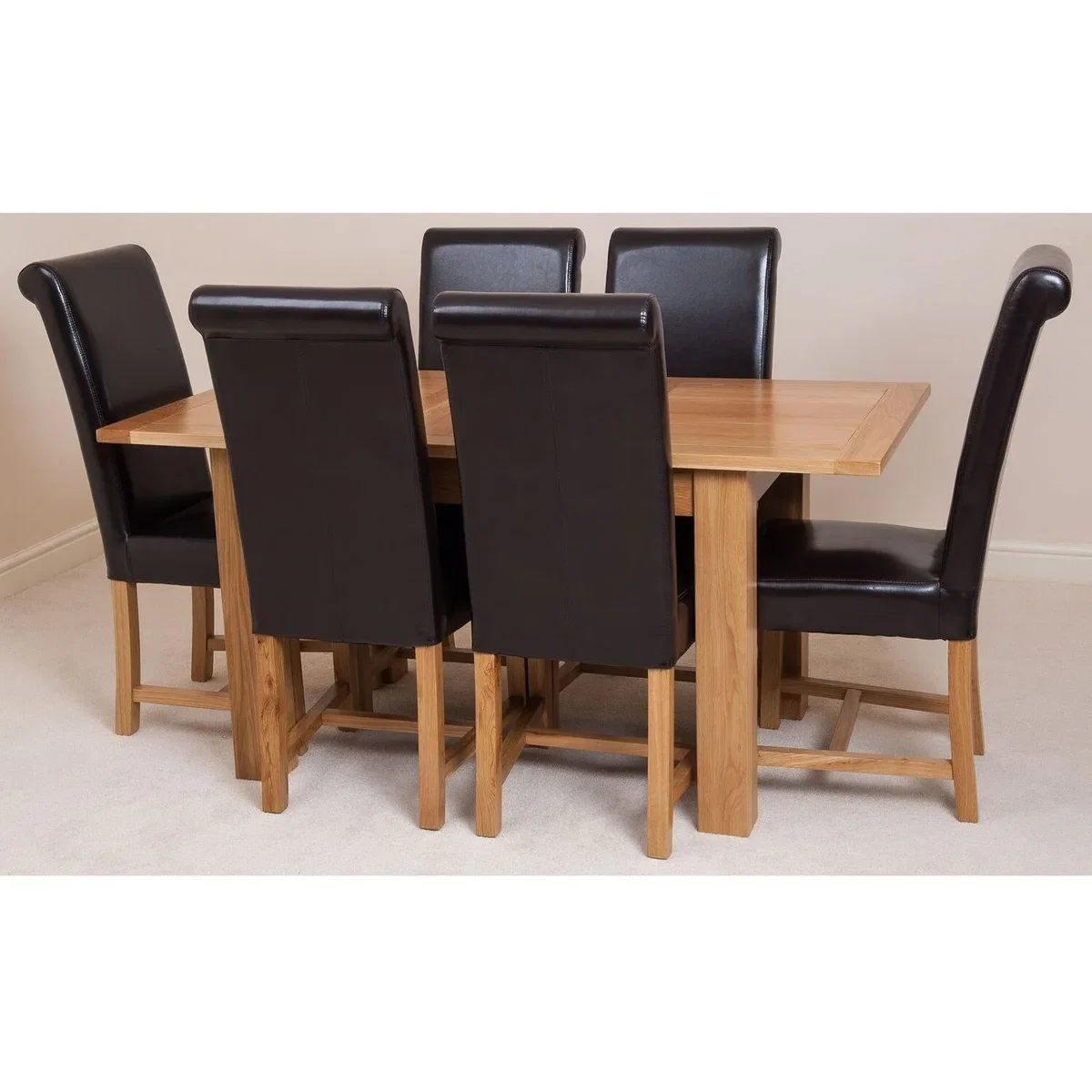 Hampton 120-160cm Oak Extending Dining Table + 6 Washington Leather Chairs - Red – image 35