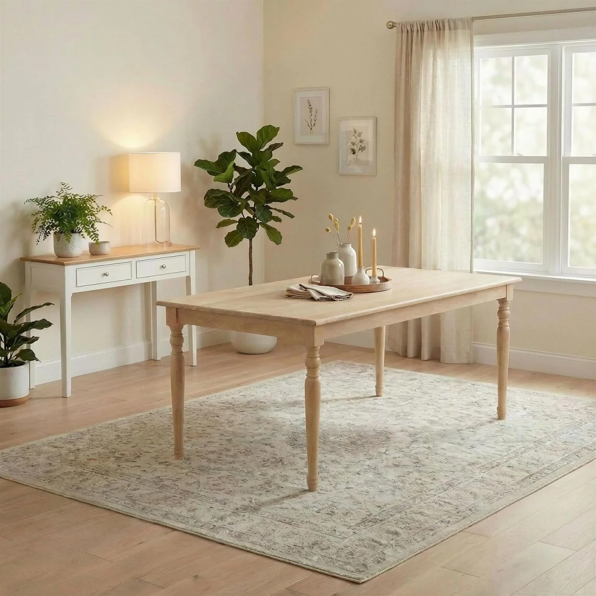 Aalto Whitewashed Wood Dining Table 6 Belgravia Chairs - Beige – image 3