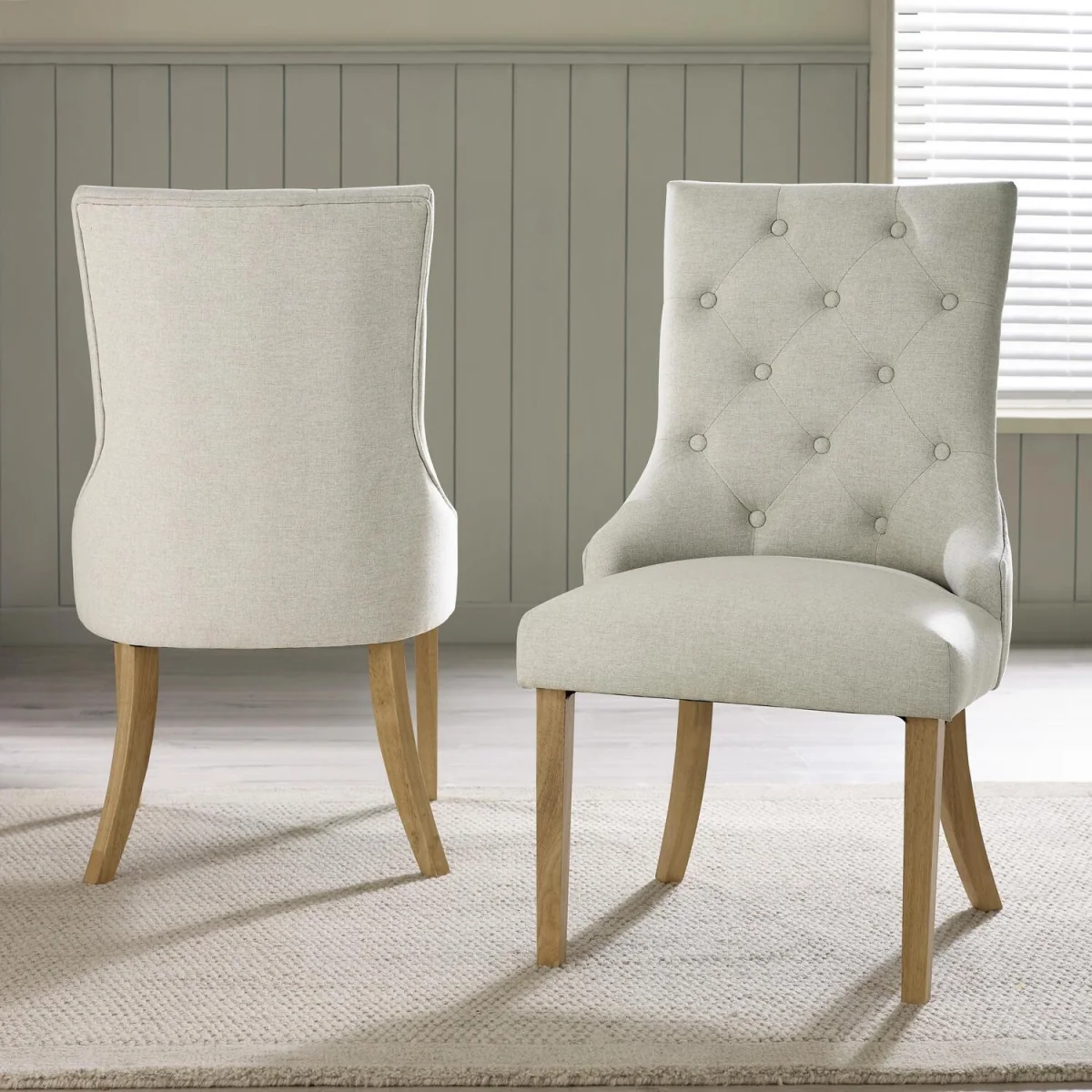 Aalto Whitewashed Wood Dining Table 6 Belgravia Chairs - Beige – image 5