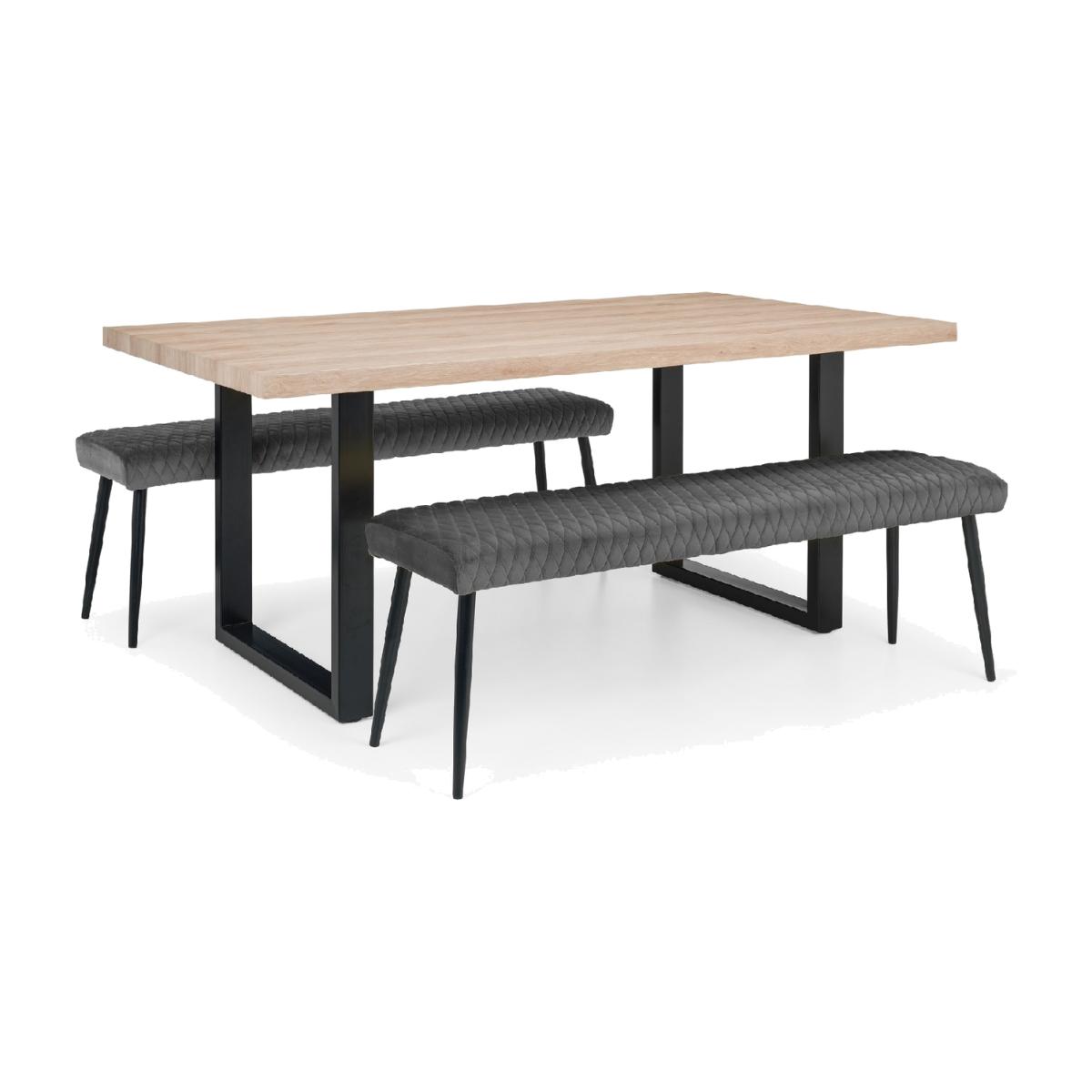 Berwick Rectangluar Table and 2 Luxe Low Benches Set - Grey – image 1