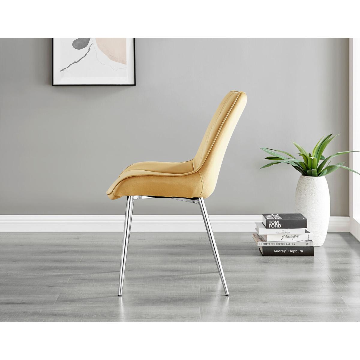 Malmo Glass and Wooden Leg Dining Table and 4 Pesaro Silver Chairs - Mustard – image 11