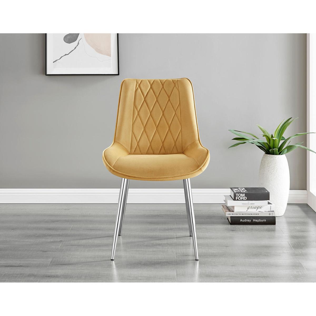 Malmo Glass and Wooden Leg Dining Table and 4 Pesaro Silver Chairs - Mustard – image 9