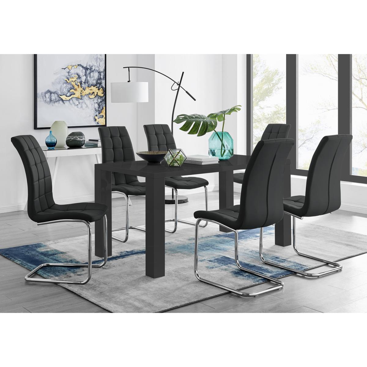 Pivero 6 Black Dining Table and 6 Murano Chairs - White – image 17