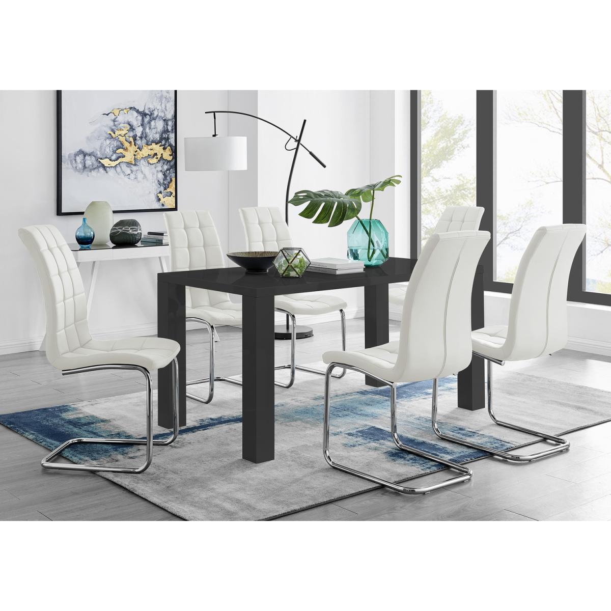 Pivero 6 Black Dining Table and 6 Murano Chairs - White – image 19