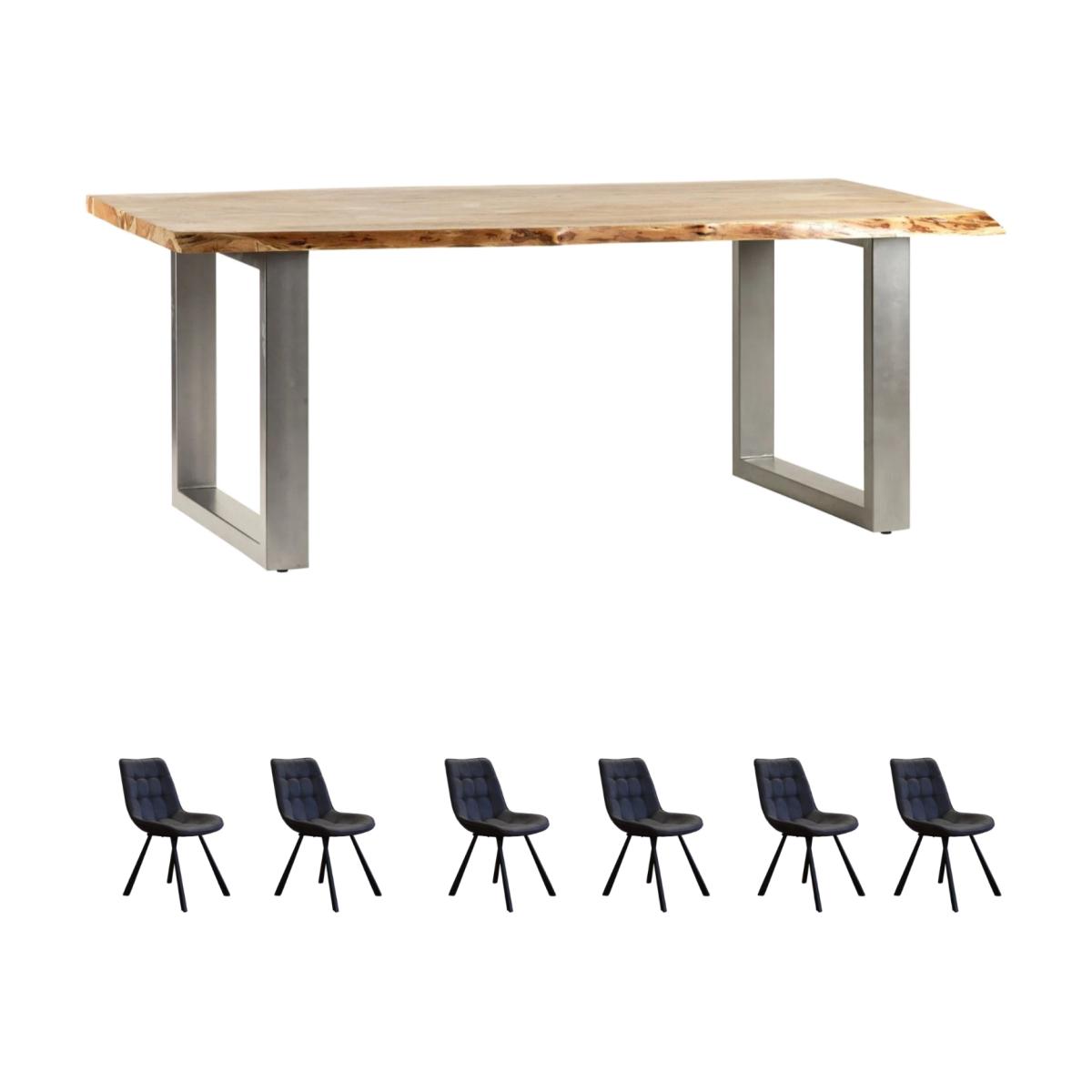 Natural Large Dining Table Set With 6 Chairs - Natural Wood