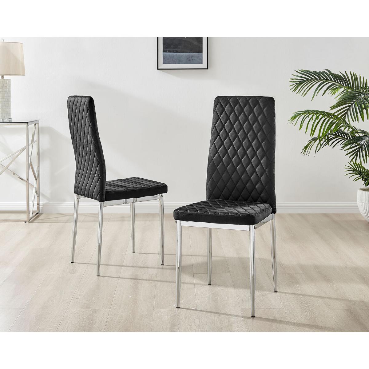 Giovani Round Black 100cm Table and 4 Velvet Milan Chairs - Black – image 2