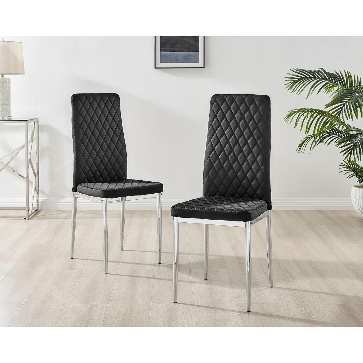 Giovani Round Black 100cm Table and 4 Velvet Milan Chairs - Black – image 3
