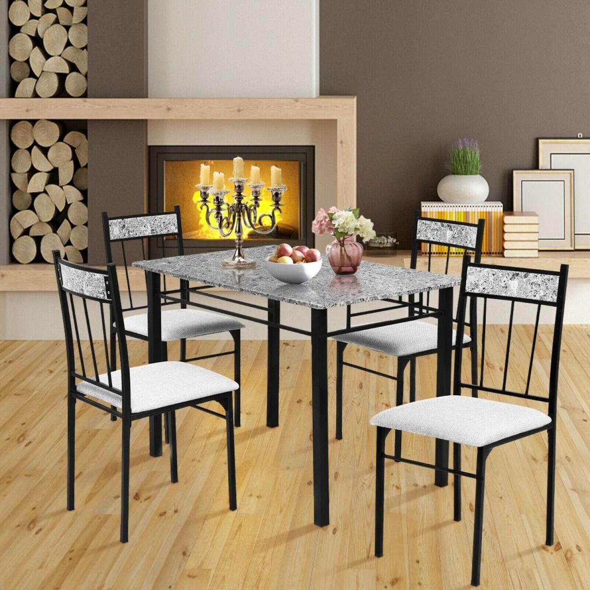 Marble Dining Set 1kitchen table and 4 padded chairs - Black – image 5