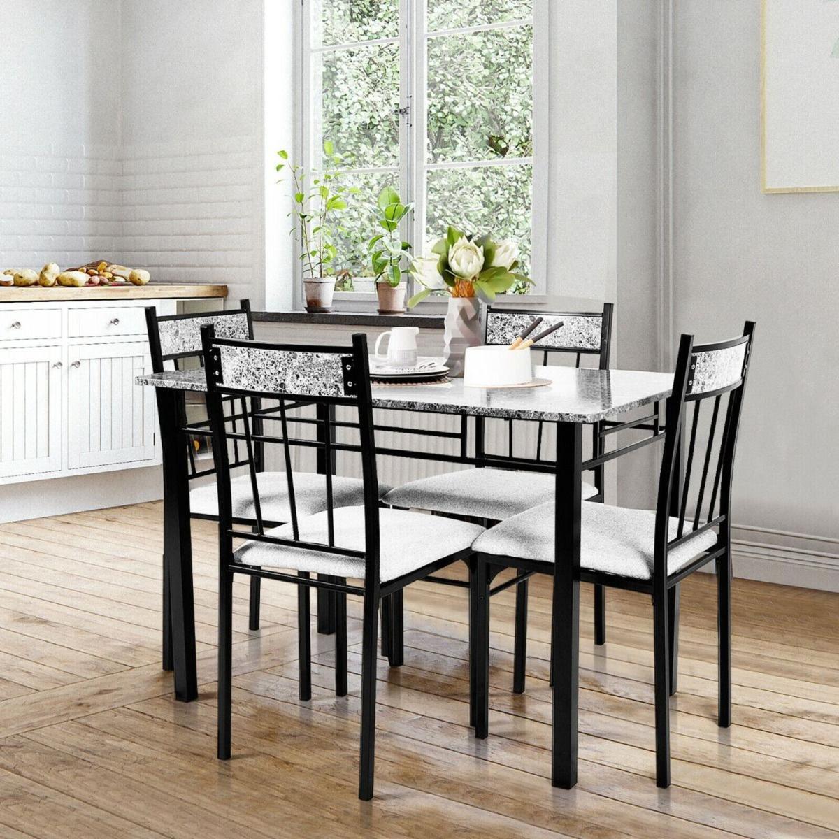 Marble Dining Set 1kitchen table and 4 padded chairs - Black – image 6