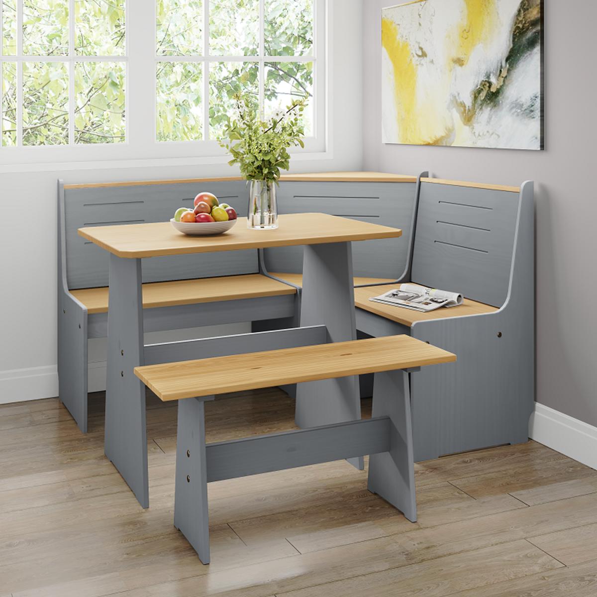 Layla Corner Dining Set with Table and Benches - Grey / Grey Top – image 43