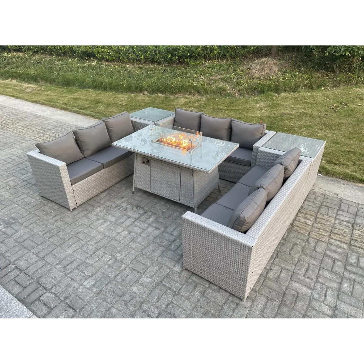 U Shape Lounge Sofa Dining Set 2 PC Side Coffee Tea Table - Light Grey Mixed – image 2