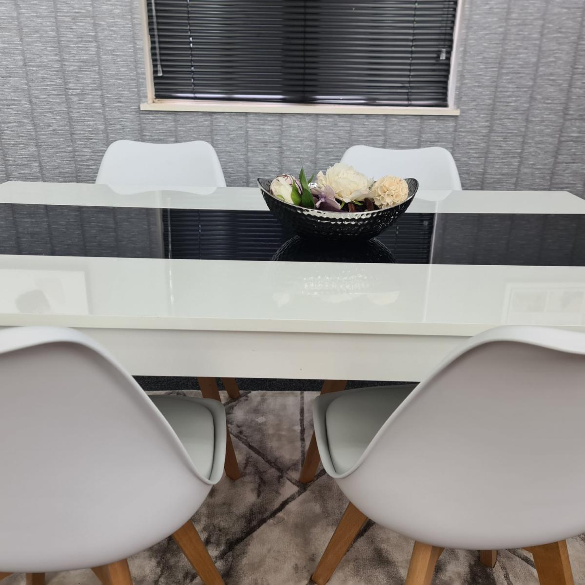 Kitchen dining table and 4 White Tulip Chairs Set of 4 dining set  - Black White – image 11