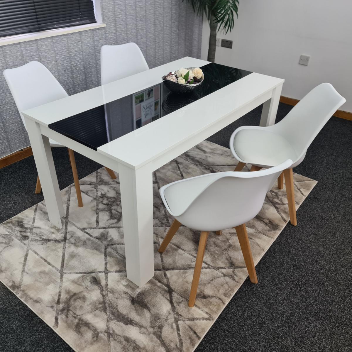 Kitchen dining table and 4 White Tulip Chairs Set of 4 dining set  - Black White – image 3