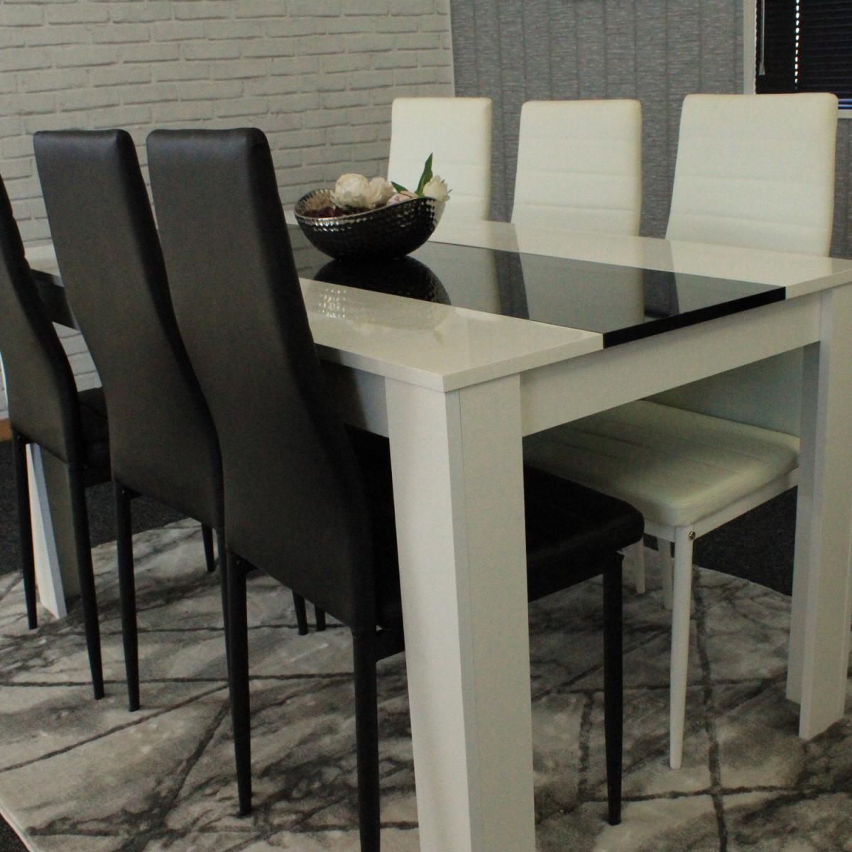Modern White and Black Dining Table with 6 Mixed Chairs - Black & White – image 3