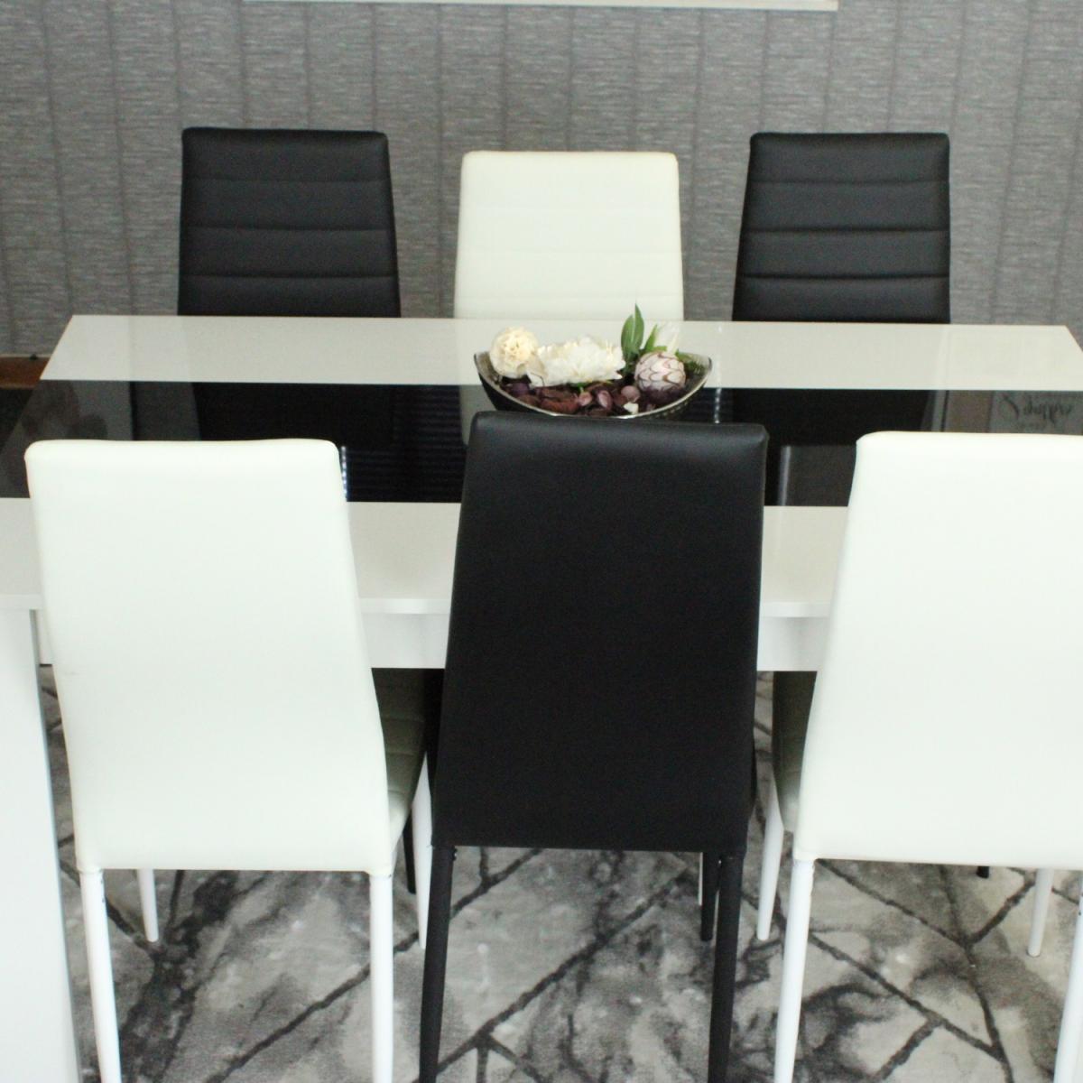 Modern White and Black Dining Table with 6 Mixed Chairs - Black & White – image 6