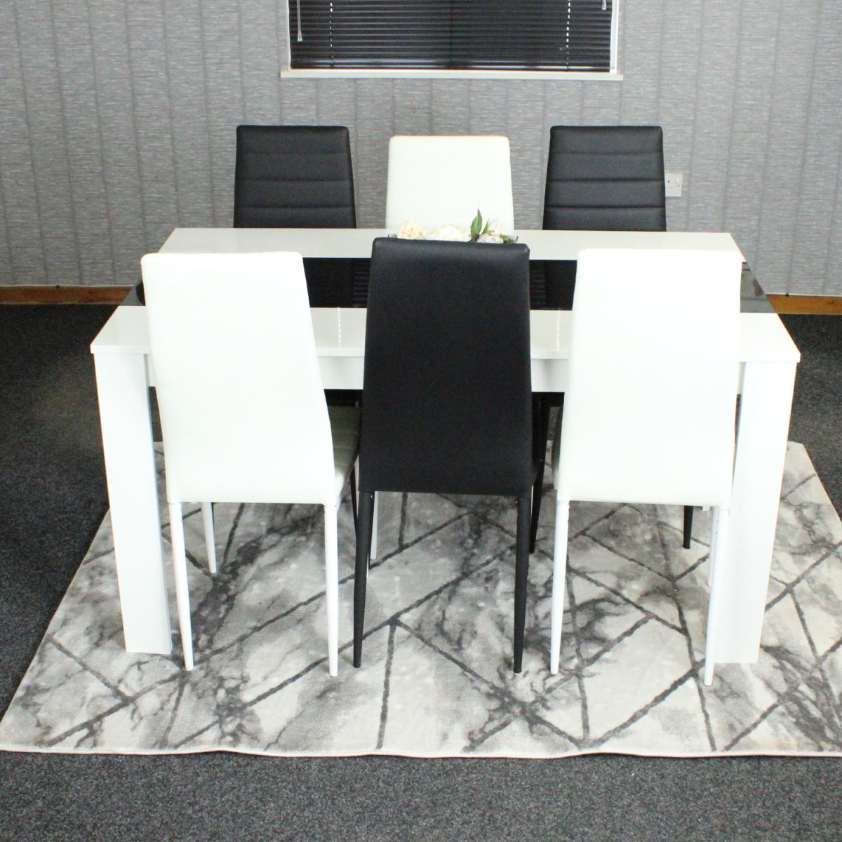 Modern White and Black Dining Table with 6 Mixed Chairs - Black & White – image 7