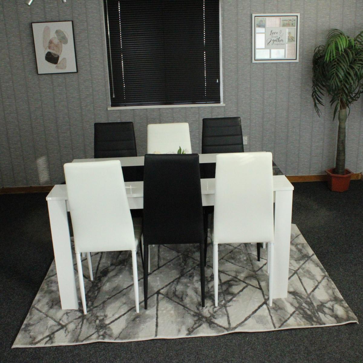 Modern White and Black Dining Table with 6 Mixed Chairs - Black & White – image 8