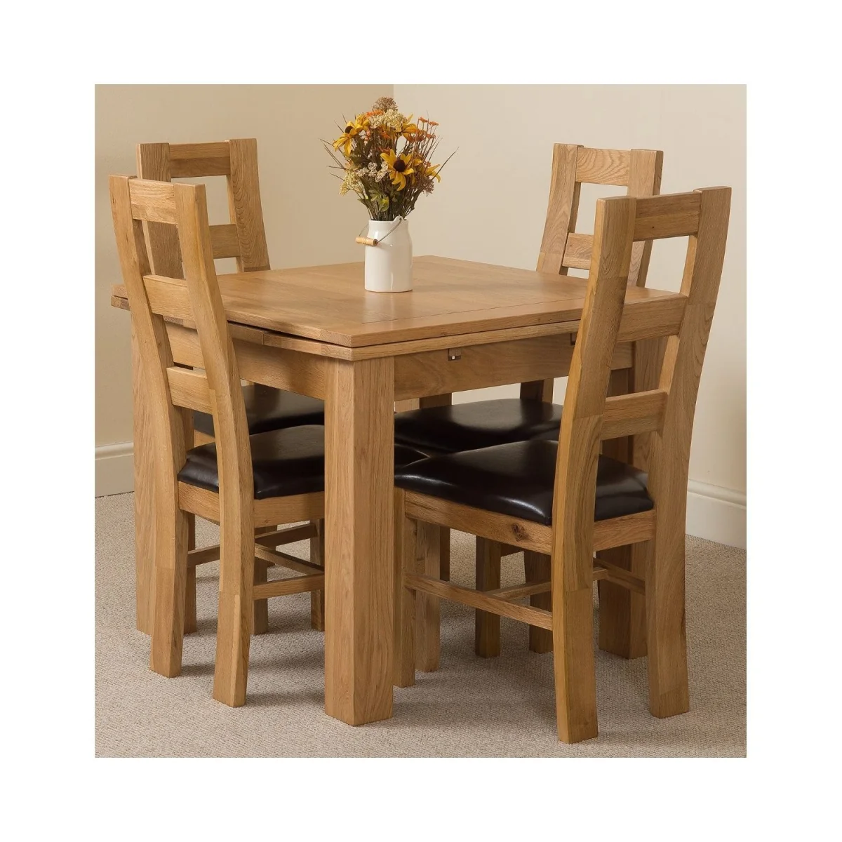 Richmond 90-150cm Square Oak Extending Dining Table and 4 Yale Chairs - Brown – image 12