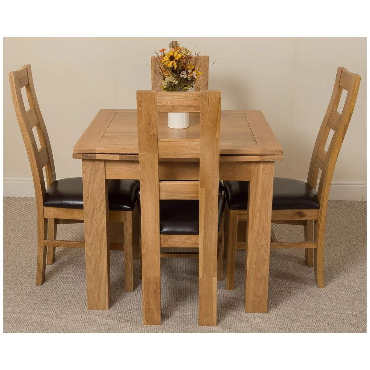 Richmond 90-150cm Square Oak Extending Dining Table and 4 Yale Chairs - Brown – image 13