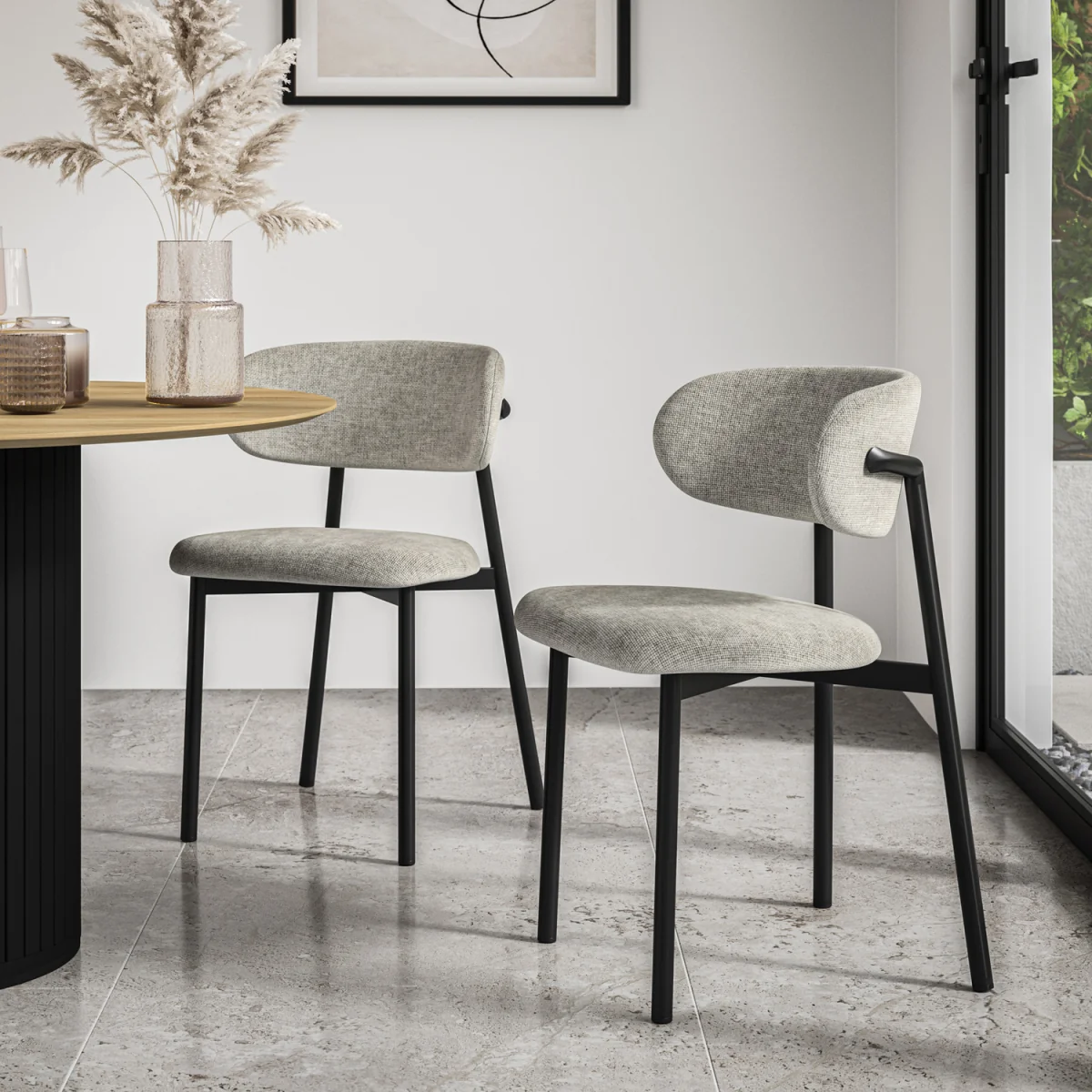 Donni Rectangle White Marble Top Dining Table & 4 Myla Linen Chairs - Grey – image 6
