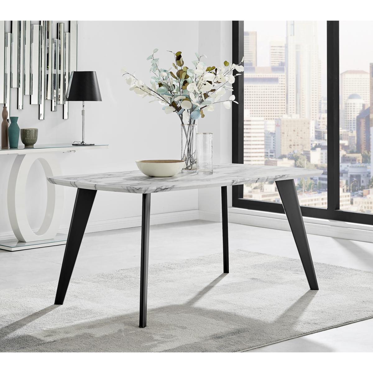 Andria Black Leg Marble Effect Dining Table and 6 Pesaro Gold Leg Chairs - Blue – image 2
