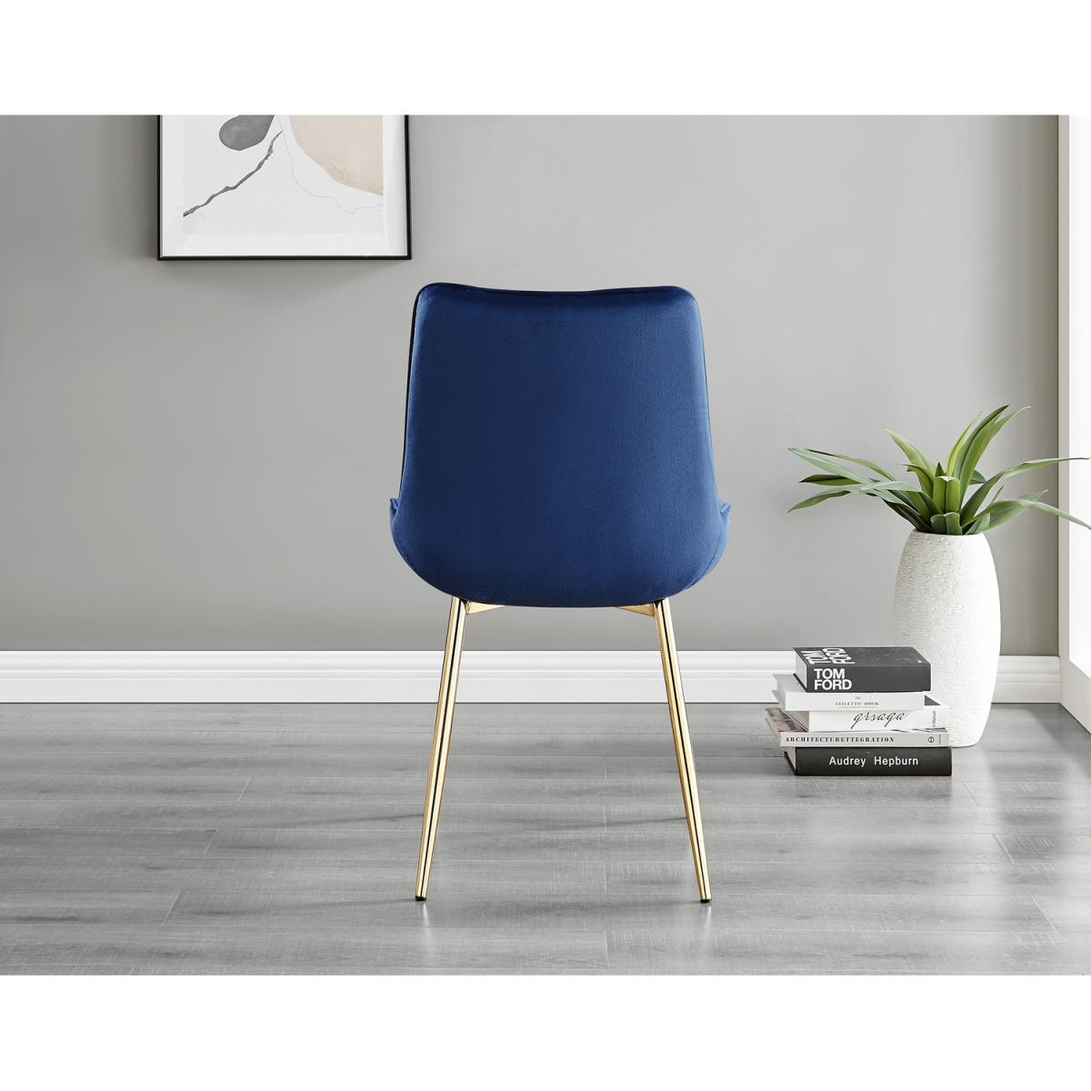 Andria Black Leg Marble Effect Dining Table and 6 Pesaro Gold Leg Chairs - Blue – image 6