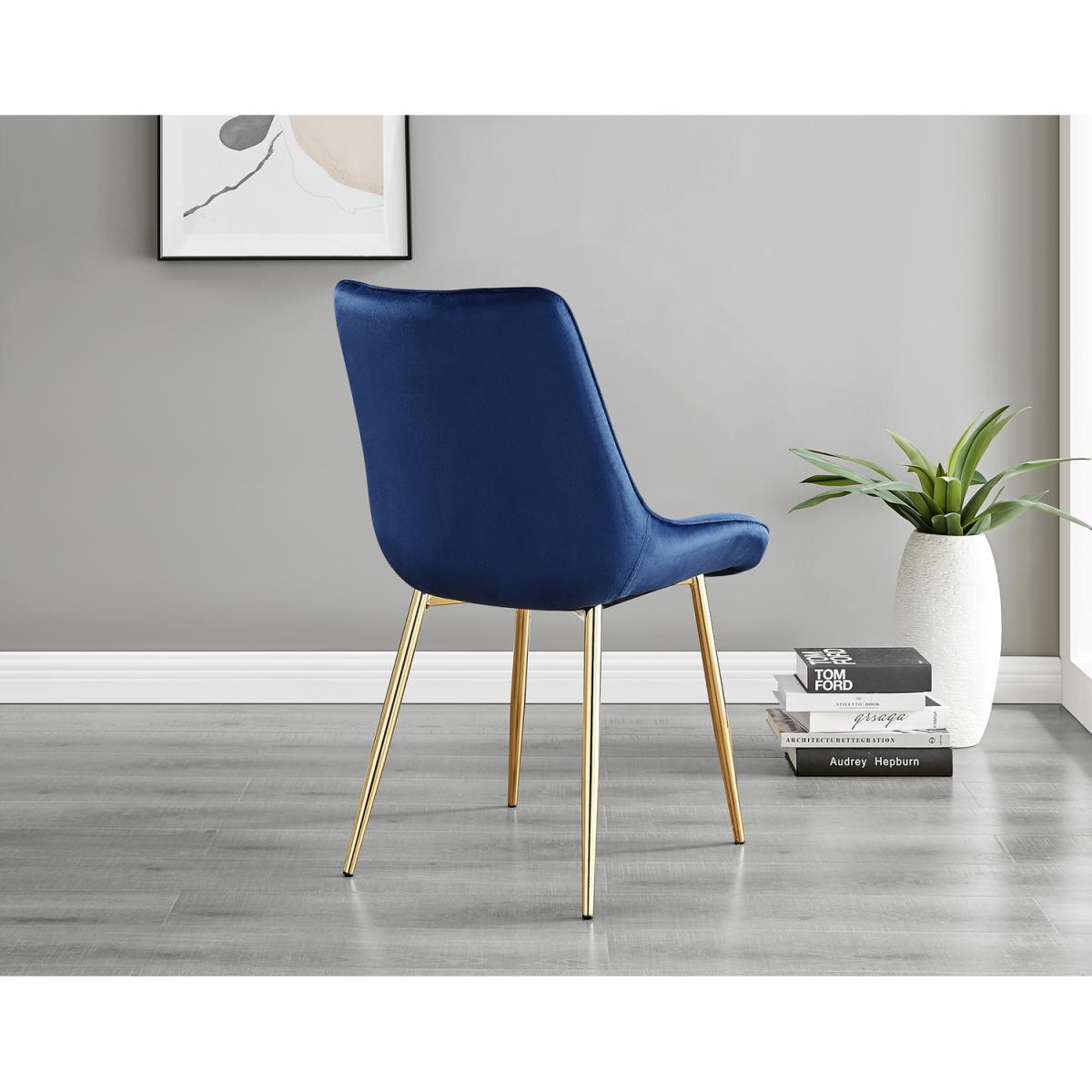 Andria Black Leg Marble Effect Dining Table and 6 Pesaro Gold Leg Chairs - Blue – image 7