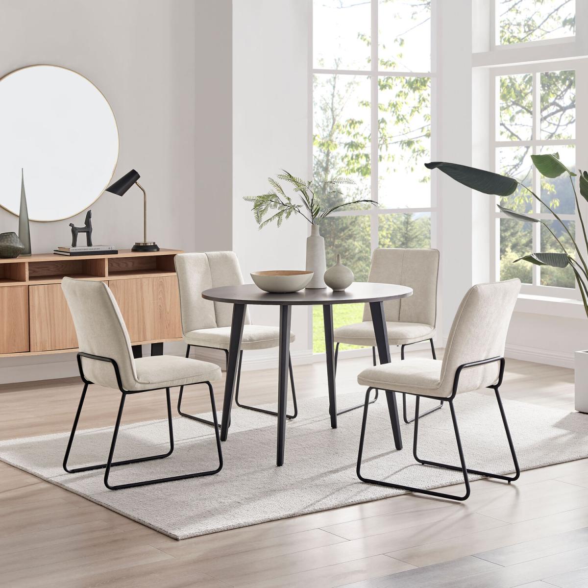 Koko Walnut Effect Round Dining Table And 4 Halle Chairs - Taupe