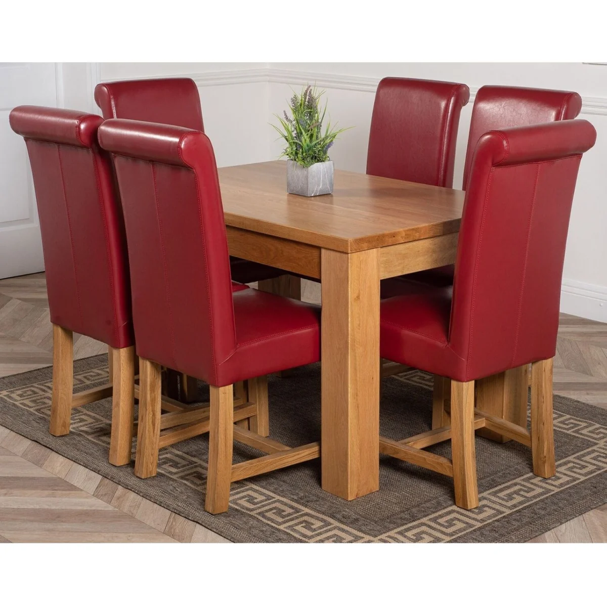 Dakot 127 x 82cm Oak Small Dining Table and 6 Washington Leather Chairs - Brown – image 12