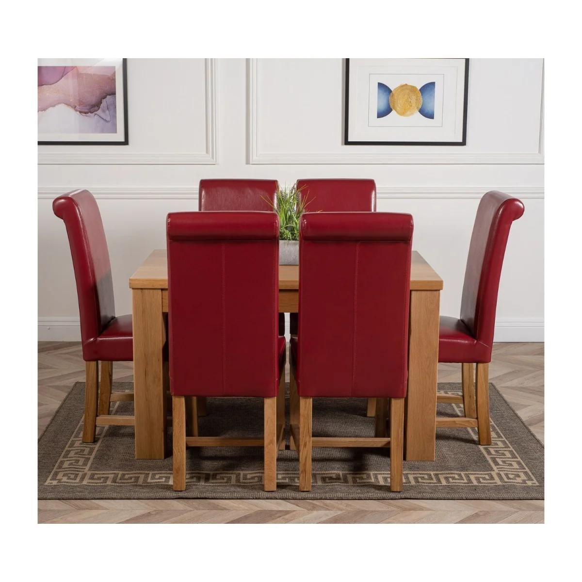 Dakot 127 x 82cm Oak Small Dining Table and 6 Washington Leather Chairs - Brown – image 13