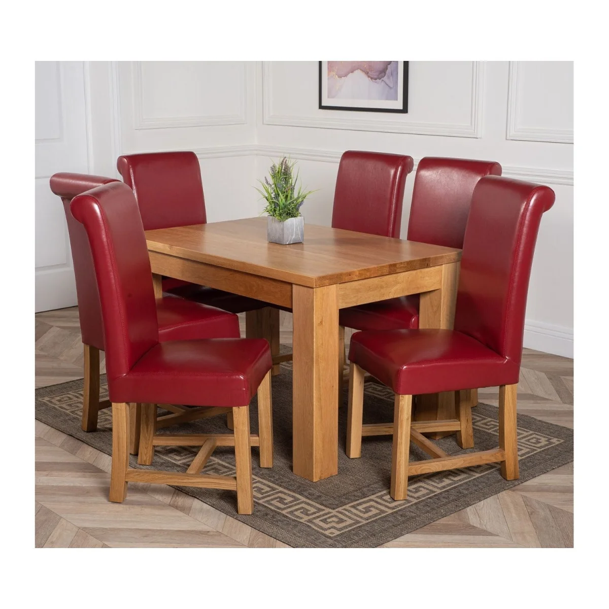 Dakot 127 x 82cm Oak Small Dining Table and 6 Washington Leather Chairs - Brown – image 14