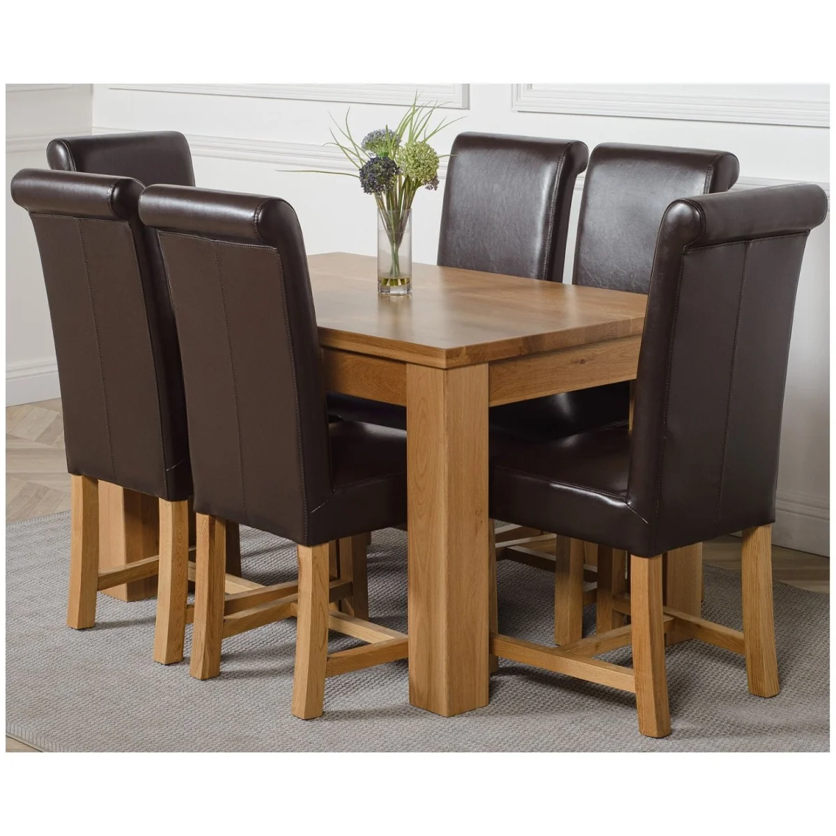 Dakot 127 x 82cm Oak Small Dining Table and 6 Washington Leather Chairs - Brown – image 19
