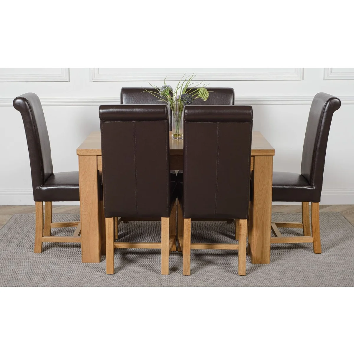 Dakot 127 x 82cm Oak Small Dining Table and 6 Washington Leather Chairs - Brown – image 20