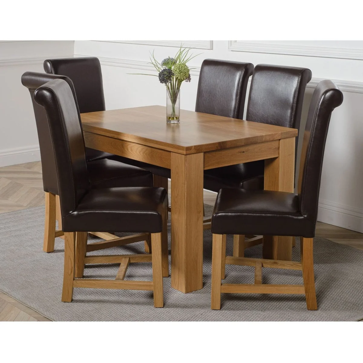 Dakot 127 x 82cm Oak Small Dining Table and 6 Washington Leather Chairs - Brown – image 21