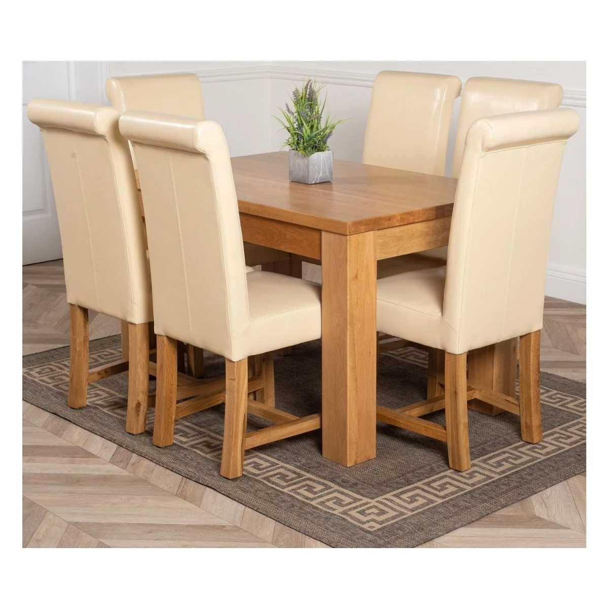Dakot 127 x 82cm Oak Small Dining Table and 6 Washington Leather Chairs - Brown – image 26