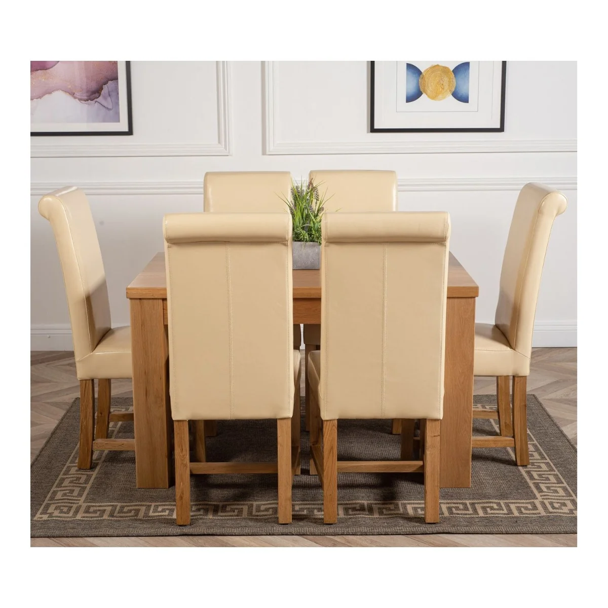 Dakot 127 x 82cm Oak Small Dining Table and 6 Washington Leather Chairs - Brown – image 27